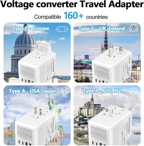 Mapambo 220V To 110V Voltage Converter Us To Europe For Hair Dryer With 2 Usb Port 2 Usb C International European Universal Travel Adapter Worldwide Step Down Power Converter Plug Combo thumb #1