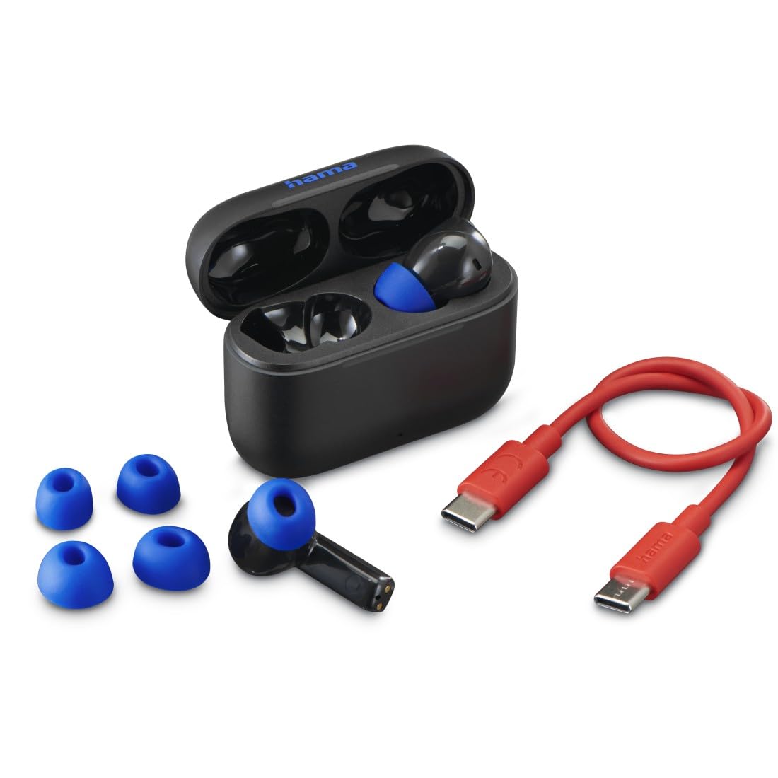 Hama Bluetooth Kopfhörer (kabellos, TWS-Kopfhörer, Active Noise Cancelling, Earbuds mit Ladestation, ENC, In-Ears, USB-C Schnellladen, Bluetooth-Headset, App-/Sprachsteuerung, Touch Control) schwarz