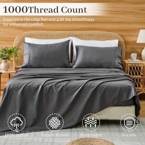 Image of Bedlifes 1000TC Egyptian Cotton Cal King Sheets, 4Pcs, 16 inch Deep Pocket