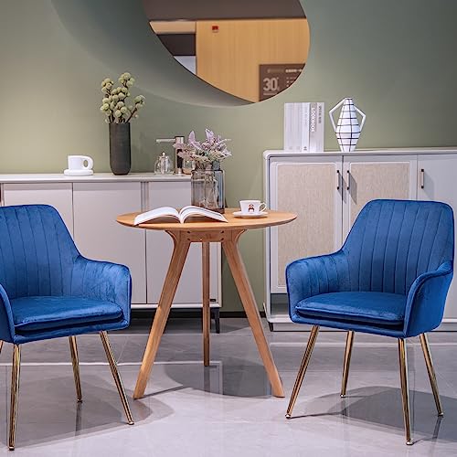 Image of Velvet Dining Chair Set of 2 - Modern Mid-Back Accent Chair with Gold Plating Legs - Upholstered Living Room Chair
