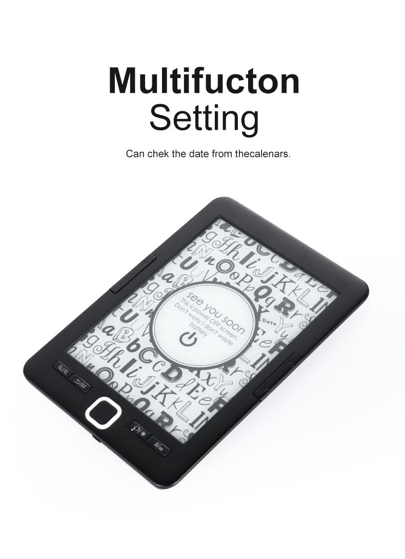 Lector de Libros Electrónicos de 6 Pulgadas, Lector Electrónico Compacto y Liviano, Lector de Libros Eléctrico con Almacenamiento 8G, Lector de Libros con Pantalla de Tinta de