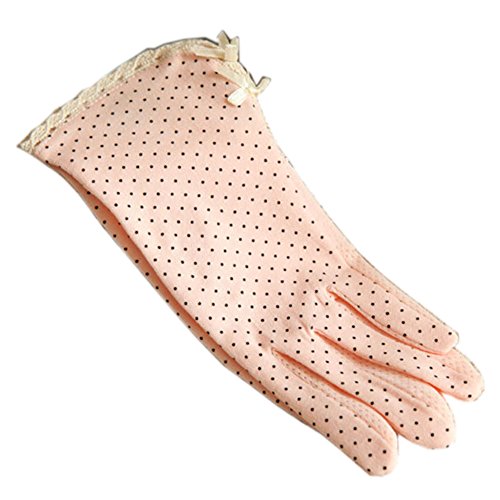 JF-Sunshine Womens Short Lace Dots Sun Block UV Protection Dressing Driving Gloves