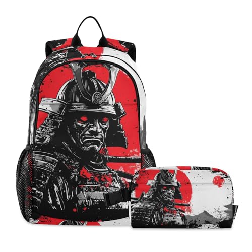Backpack Samurai Japanese Red for School Boys Girls and Teens, Backpack for Men and Women, Lightweight Bookbag with Lunch Box Travel Laptop Daypack 18.5 x 11.8 In