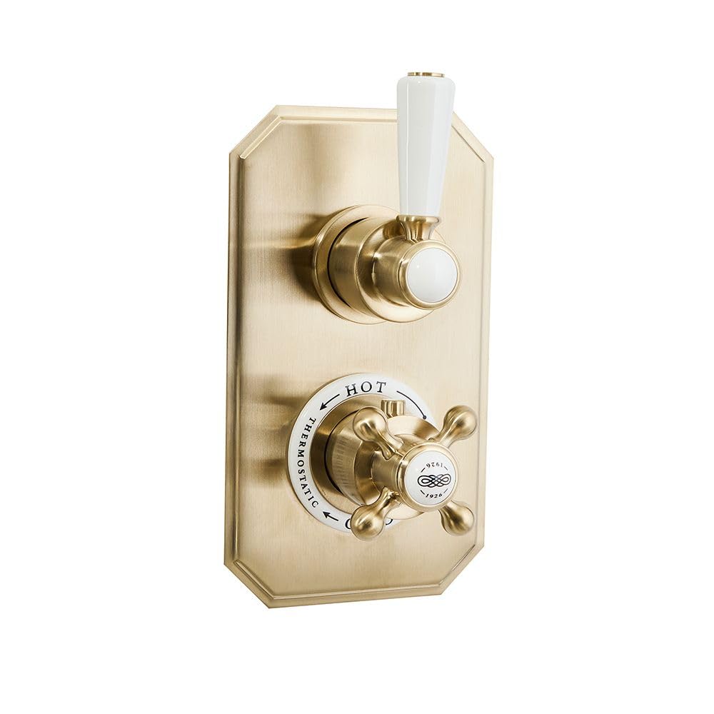 Milano Brushed Brass Elizabeth 2 Outlet Concealed Diverter Thermostatic Mixer Shower Valve - Brass