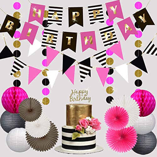 Birthday Decorations for Women and Girls Party Supplies Set | Hot Pink Gold Black White Happy Birthd - //coolthings.us