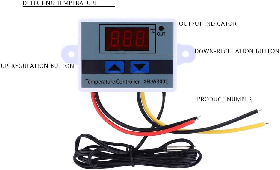 IDUINO XH-W3001 DC 12V 120W 10A Microcomputer Digital Temperature Controller Digital Display Thermostat Control Switch and NTC 10K Thermistor Sensors Digital Temperature Probe 1