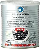 MARMARABIRLIK Oliven, in Salzlake, echte schwarze Tafeloliven, ganz, natürlich gereift und fermentiert, mit Stein, aromatisch (1 x 400 g)