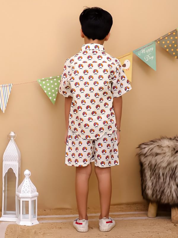 Image of superminis Boys Coordinated Set With Printed Rayon /Cotton Shirt and Shorts