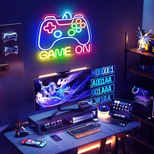 Image of Neon Sign for Game Room Decor, Game On Neon LED Sign for Gamer Wall Decor, Gaming Neon Light Sign for Teen Bedroom Decor, Gamer Gifts for Boys, Teen, Men, Kids (GAME ON-01)