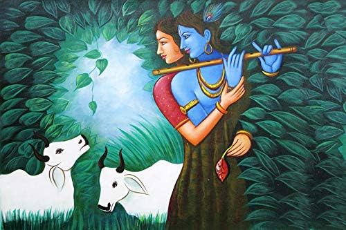 wallpics® Lord Radha Krishna Religious Painting Poster Waterproof Vinyl Sticker for Home Decor || (24X36 inches) can1354-3