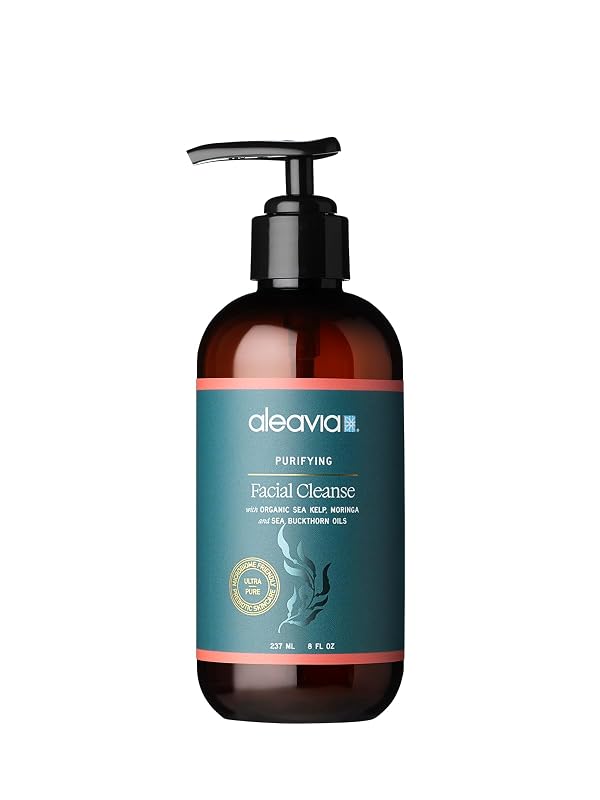 Aleavia Limpador facial sem fragrância com algas marinhas, óleo de rícino e aloe vera, 240 mL