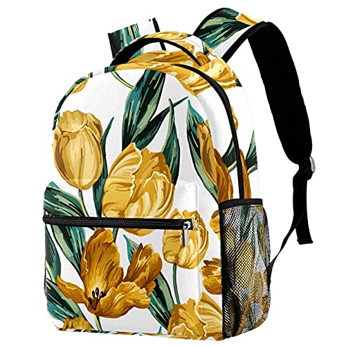Sac à dos voyage compartimenté à motif tulipe jaune campus