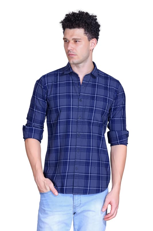 Image of SANE ORIGINALS Ingdigo Washed Checks Pure Cotton Shirt for Men