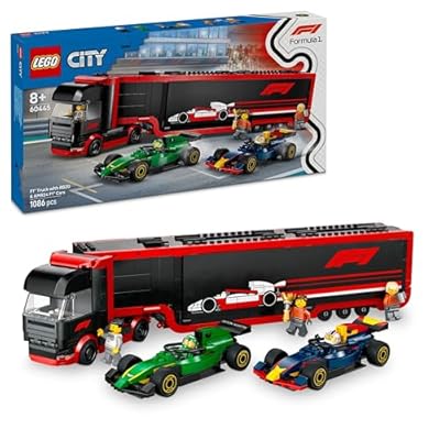 LEGO City Camión de F1 con Coches de F1 RB20 y AMR24, 2 Maquetas de Vehículos de Fórmula 1 Red Bull y Aston Martin, 2 Minifiguras de Pilotos y 3 Staff, Regalo para Niños y Niñas de 8 Años o Más 60445 | Ya disponible en tu tienda friki favorita! En mundofriki.es!