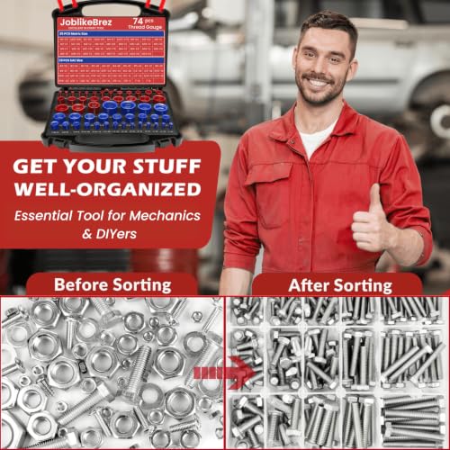 Image of Thread Checker, 74pcs Nut and Bolt Thread Checker, 39 Inch & 35 Metric Box Set Thread Gauge, Thread Checker Standard and Metric Suitable for Size Checker of Bolts or Nuts in Narrow Areas