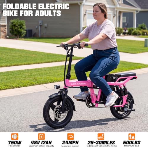 Image of Electric Bike for Adults and Teens, 560-740W Motor, 20-25MPH Compact Commuter Folding Ebike, 32 Miles Range, 48V 10Ah Battery, 3-Level Pedal Assist, 14 inch Foldable Electric Bicycle, UL 2849 Certified