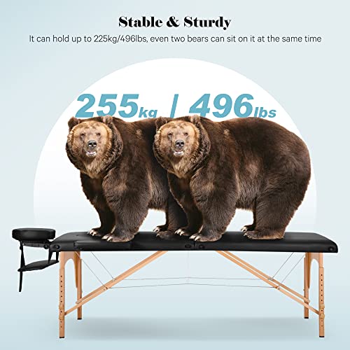 CHRUN Massage Table Portable Massage Bed Lash Spa Bed Tattoo Face Cradle Bed Height 35Inch Adjustable 2 Fold with Bag - Black