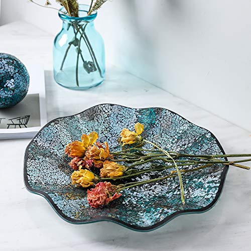 WHOLE HOUSEWARES | Decorative Trays Plate | Mosaic Glass Centerpiece for Dining Room | Decorative Tray for Kitchen Table | Decorative Tray for Home Decor (Turquoise) - Thumbnail 4