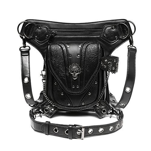 Steampunk - Riñonera para muslos y caderas, bolso gótico de poliuretano, bandolera, bolsa de cadena para senderismo