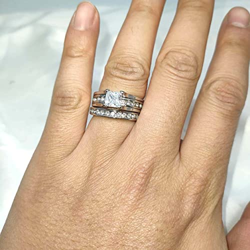Mashan Couple Rings His Her Wedding Ring Sets Matching Rings White Gold Plated Aaa Cz Ring Mens Wedding Bands, White Gold,Titanium #TOP5