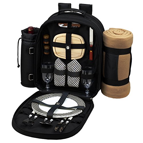 Picnic at Ascot Original Equipped 2 Person Picnic Backpack with Cooler, Insulated Wine Holder & Blanket - Designed & Assembled in the USA