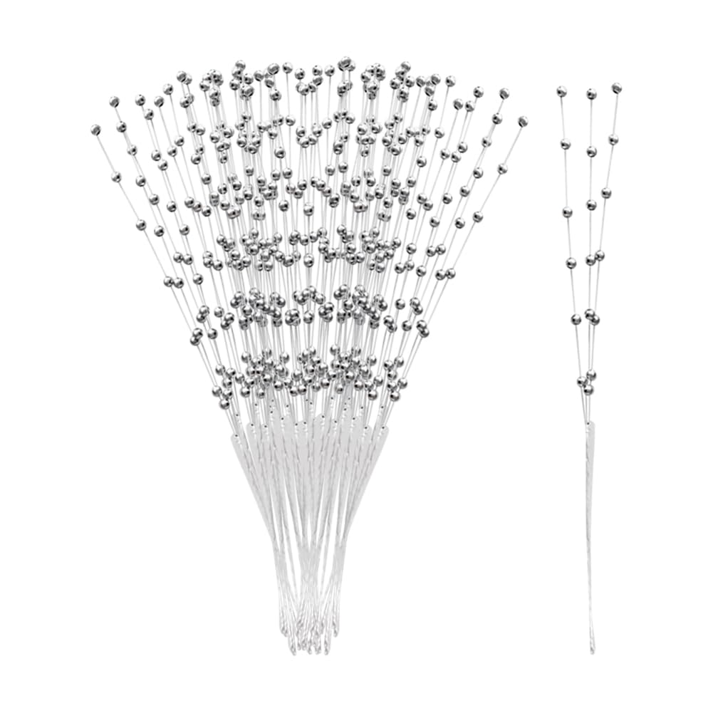 FSSTUD 50 Pcs 21 cm Pearl Flower Stems Beaded Pearl Sticks Bead Floral Bouquets Wedding Floral Arrangements Picks Plastic Flower Spray Picks for Christmas Decoration Silver-image-10