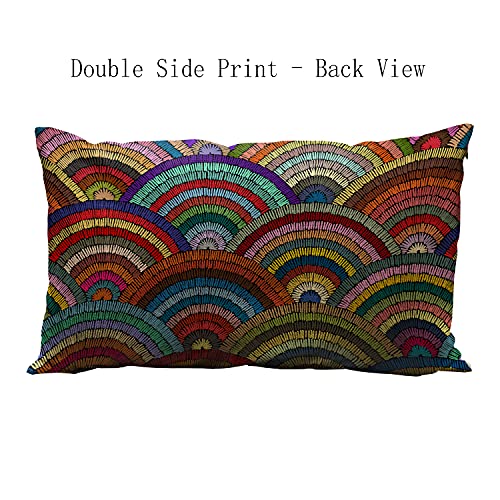 Wozukia Fan Shaped Throw Pillow Cover 12X20 Inch Wavy Bohemian Print Patchwork Ornament Repeat Design Yellow Pink Green Blue Cotton Linen Decorative Home Sofa Chair Lumbar Pillow Case Cushion Cover #TOP1