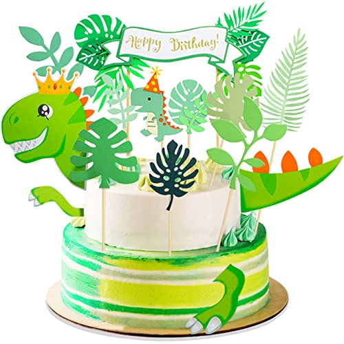 11 Pièces Decoration Gateau Dinosaure,Dinosaure Gâteau Topper,Decoration Anniversaire Dinosaure,Cake Topper Dinosaure,Jungle Gâteau Décoration pour Enfants Fête D'anniversaire,Thème de Dinosaure Cover
