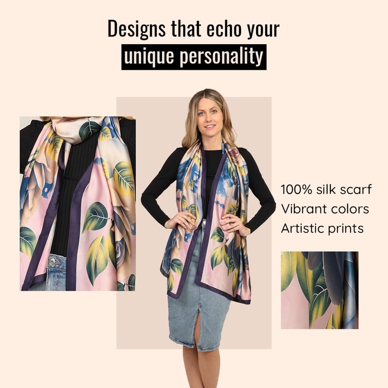 Image of Trillion London Spring Collection | Designer Silk Scarf For Women UK | Lightweight Neck Scarves | Shawl Wraps | Suitable for Daily Life | Smooth & Soft Finish | Gift for Women | Size-180cm x 90cm