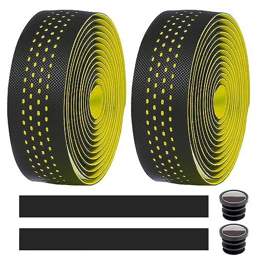 MOCNT Bicycle Handlebar Tape Breathable Cycling Bike Handlebar Tape PU EVA Handle Bar Grip Wrap Tapes Comfort Non Slip Shock Absorbent Road Bike Handlebar Drop Bar Tape Yellow