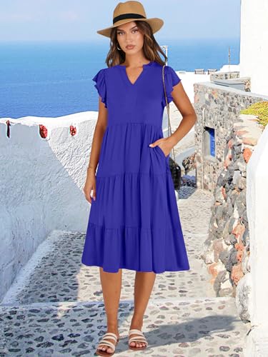 Image of ANRABESS Womens Summer Dress Ruffle Sleeve V Neck Midi Dresses Fashion Casual Fit Flowy Tiered Boho Beach Vacation Sundress