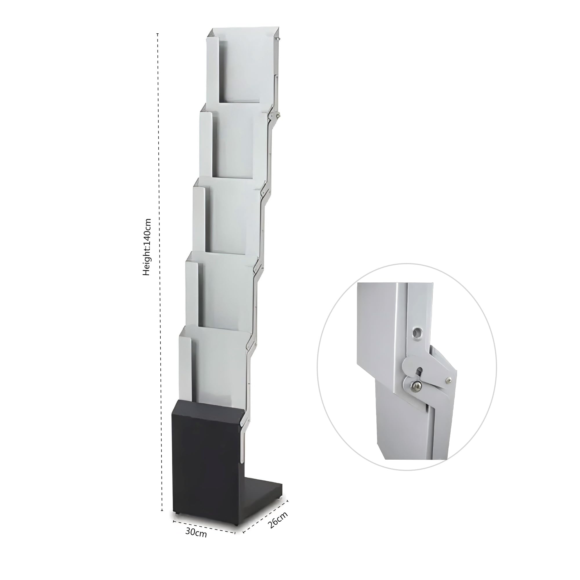 BGF Faltbarer Prospektständer A4 aus Metall Grau mit Tragetasche 5 Fächer Höhe 140 cm (Rückseite glatt)