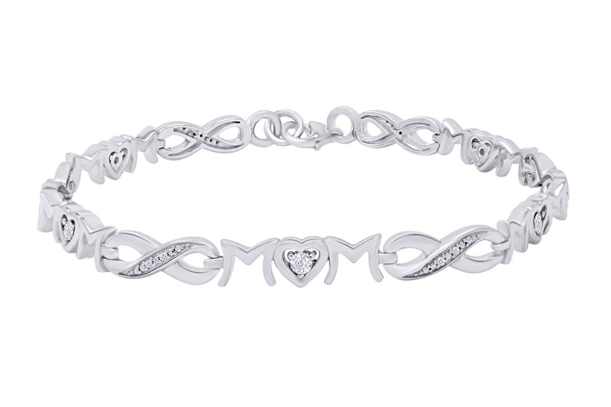 Samaira JewelryNatural Diamond Accent"MOM" & Infinity Link Bracelet in 14K Gold Plated 925 Sterling Silver For Women (0.03 Cttw, I-J Color, I2-I3 Clarity)
