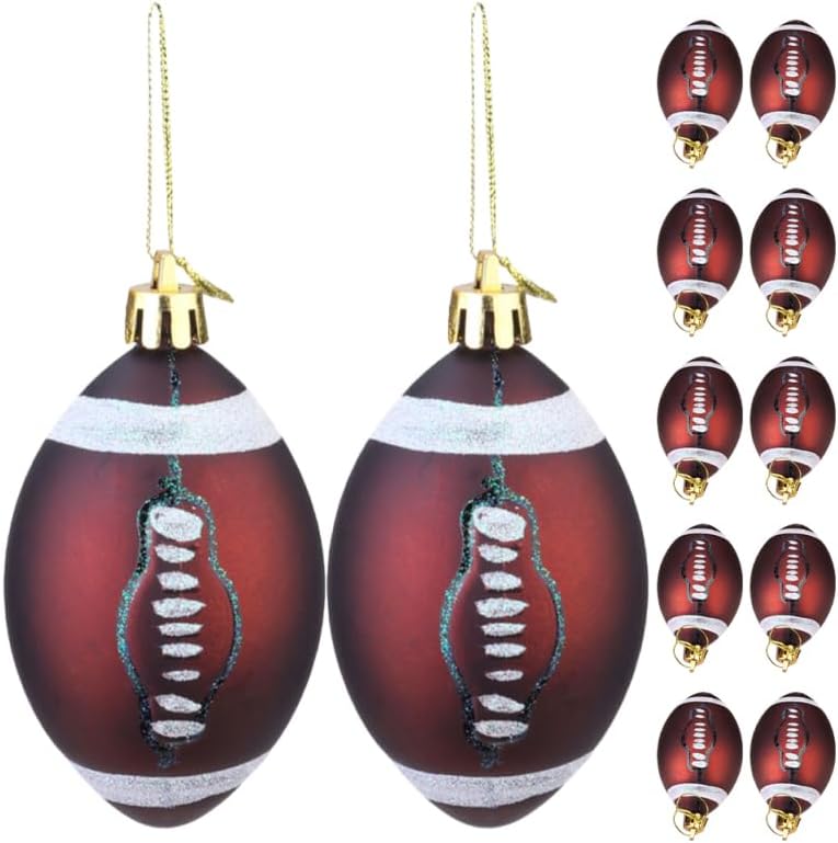 DECHOUS 12Pcs Christmas Sport Ball Ornaments: Plastic Rugby Theme Xmas Tree Hanging Decorations Football Ornament for Holiday Party Sports Theme - Image 8