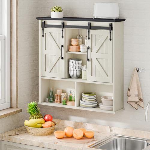 Image of Vabches Bathroom Wall Cabinet, Farmhouse Medicine Cabinet, White and Black