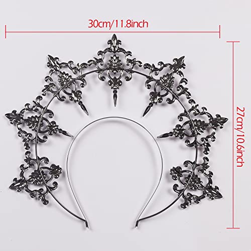 keland Gothic Lolita Sun Halo Crown Headband Mary Goddess Headpiece Baroque Tiaras Headdress Halloween Hair Accessory (Silver) - Image 2