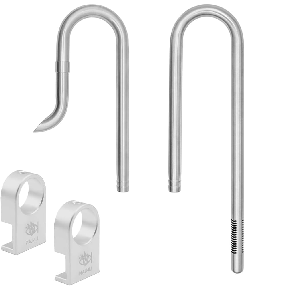 LINLAN 304 Stainless Steel Lily Pipe Inflow and Outflow with Mini Aluminum Alloy Pipe Holder, 360° Rotatable Outflow, Fits 12/16mm(1/2" i.d.) Filter Hose, for Rimless Aquariums (12mm)