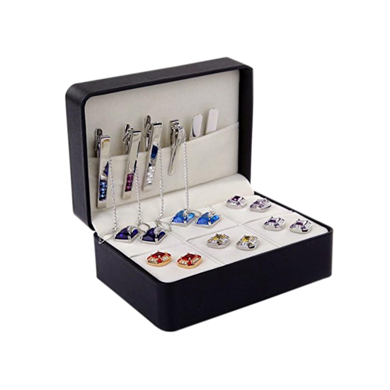 Didiseaon Compartment Clip and Cufflink Storage Box PU Material Compact Organizer for Necktie Accessories present for Friends and Colleagues