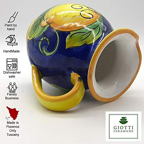 Hand-Painted Italian Ceramic Pitcher - 16 oz Lemon Blue Carafe for Kitchen and Home Decor - Authentic Tuscan Pottery Utensil Holder - Image 2