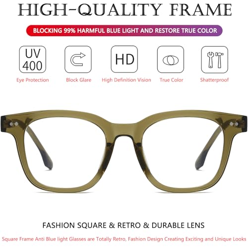 Image of AIEYEZO Fashion Blue Light Glasses for Women Men Retro Anti-Blue Light Eyeglasses TR90 Square Frame Computer Glasses