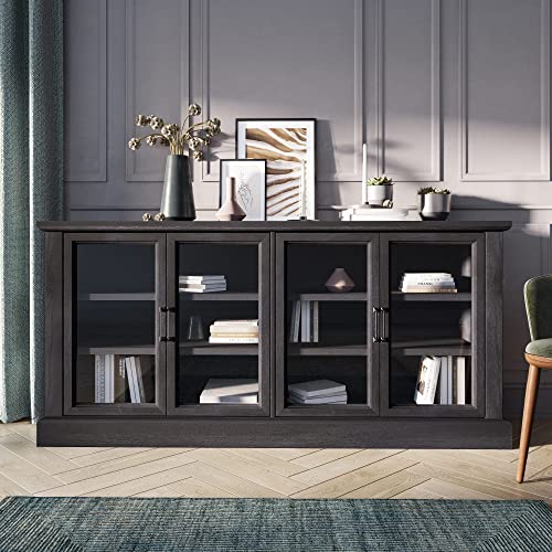 BELLEZE-70-Inch-Sideboard-Buffet-Cabinet-Entertainment-Center-with-Storage-Glass-Display-Cabinet-with-Adjustable-Shelves-Console-Table-Storage-Cabinet-for-Living-Room-Dining-Room-Rustic-Gray BELLEZE 70 Inch Sideboard Buffet Cabinet Entertainment Center with Storage Glass Display Cabinet with Adjustable Shelves Console Table Storage Cabinet for Living Room Dining Room Rustic Gray
