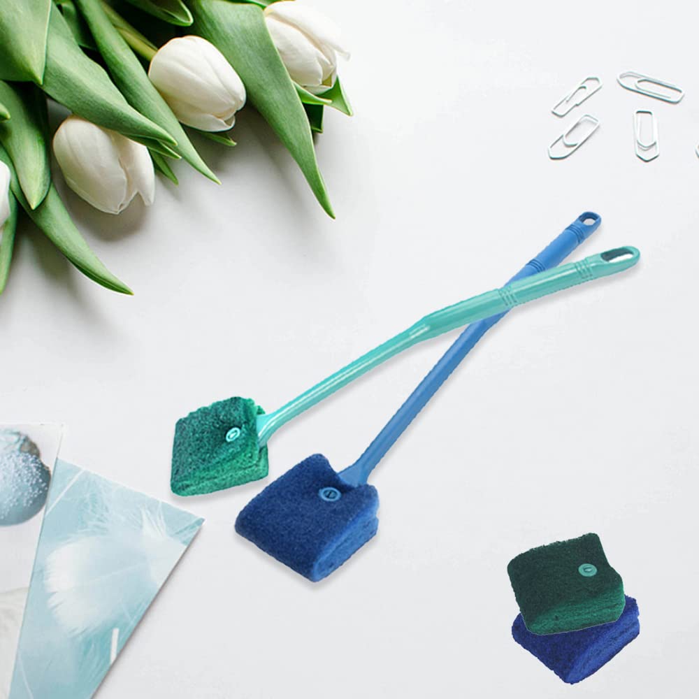 4 Pcs Eponge Aquarium Nettoyage,Éponge Aquarium avec Manche Long de 40cm,Brosse de Nettoyage D'algues avec 2 Chiffons nettoyage,Accessoires de nettoyer la Vitre pour aquarium