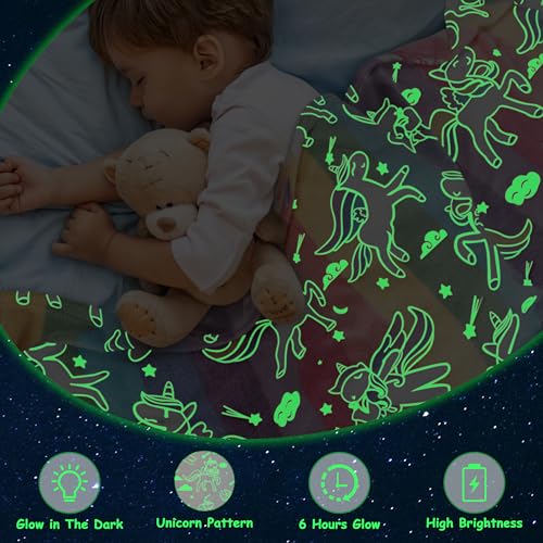 Catalonia Classy Kuscheldecke Kinder Leuchtet im Dunkeln Einhorn, Weich Flauschig Fleece Plüsch Kinderdecke für Sofa Bett, Kuschelig Warme Geschenk Decke für Mädchen, 150 x 130 cm, Einhorn