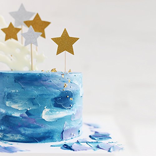 Bilipala Gold Star Cake Cupcake Decorations Toppers Picks Supplies, Appetizer Picks, 30 Counting #TOP4
