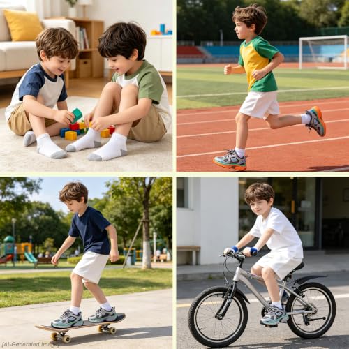 Image of EPEIUS Kids' Low Cut Ankle Socks Cotton Seamless Toe Sport Athletic Socks for Boys Girls White Black Navy 4 /8 Pack