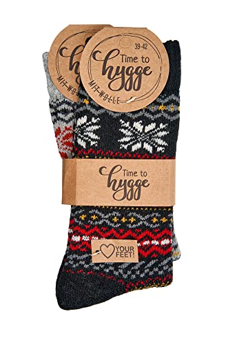Leo Design 2 Pairs of Norwegian Wool Socks for women, Thermal Knitted, Nordic Hygge Crew Soft Warm, Thermal, Multicolored