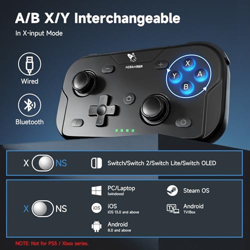 Image of AceGamer 2 Pack Wireless Pocket Controller for Nintendo Switch /Switch 2 /Android /iOS /PC /Steamdeck, Joystick Lift and Down Design, Bluetooth Gamepad with 6-axis Gyroscope /Turbo /Vibration / 1000Hz