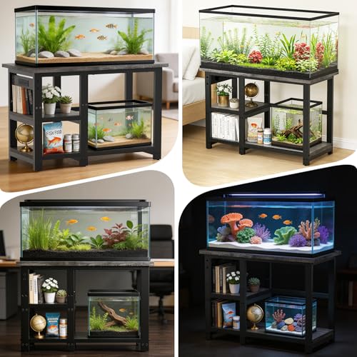 Image of AQQA 35-40 Gallon Fish Tank Stand with 5 in 1 Power Outlets, 31x18 Inch Heavy Duty Metal Frame Aquarium Stand, Adjustable Storage Shelves, 620LBS Capacity Terrarium Stand, 3 Tiers Reptile Tank Stand