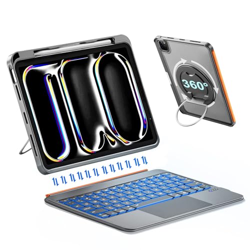 Image of Keyboard Case for iPad Pro 11 (M5 M4 2025 2024), Magnetic Detachable Keyboard with 120 Metal Stand, Larger Trackpad, 7 Color Backlit Spring Keys, Stylus Holder, Slim&Lightweight (Dark Gray)