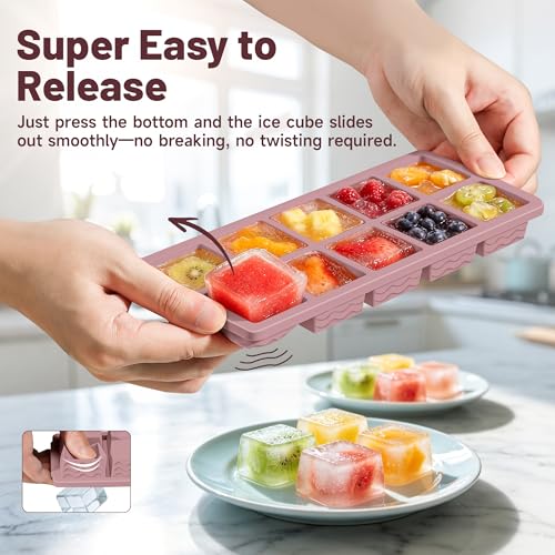 Image of Aopigavi 2-Pack Ice Cube Trays, 10 Cubes 2 Tbsp. Silicone Freezer Molds with Lids, Reusable Ice Trays for Freezer, Kitchen, RV, Cocktail, Whiskey, Coffee, Soup & Food, BPA Free, Dishwasher Safety